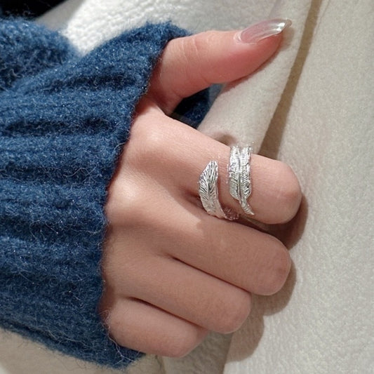 S925 Sterling Silver Feather Open Ring