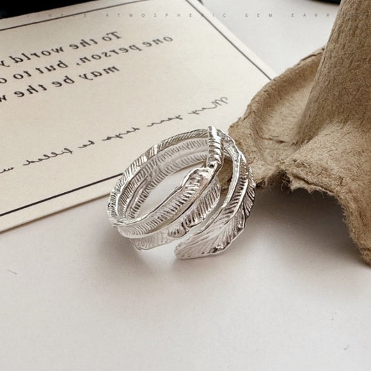 S925 Sterling Silver Feather Open Ring