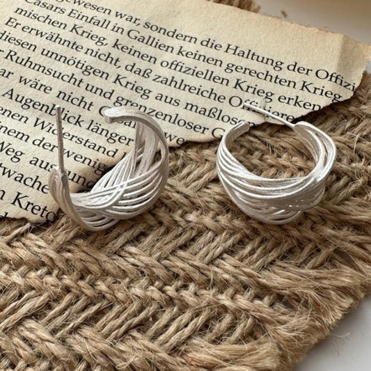 S925 Sterling Silver Asymmetrical Interwoven Line Earrings