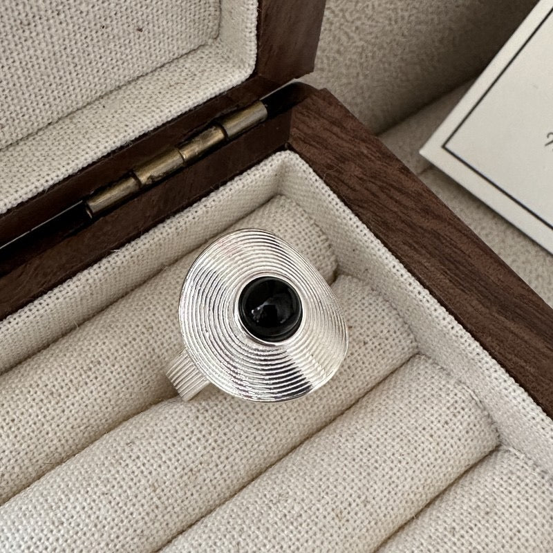 S925 Sterling Silver Black Onyx Threaded Ring