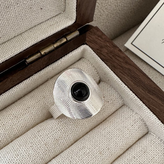 S925 Sterling Silver Black Onyx Threaded Ring