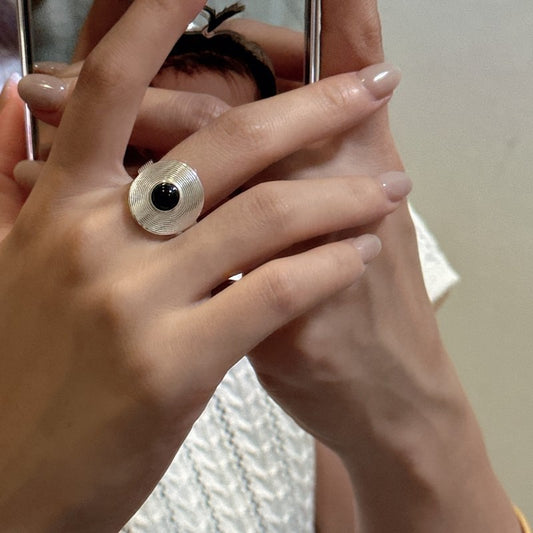 S925 Sterling Silver Black Onyx Threaded Ring