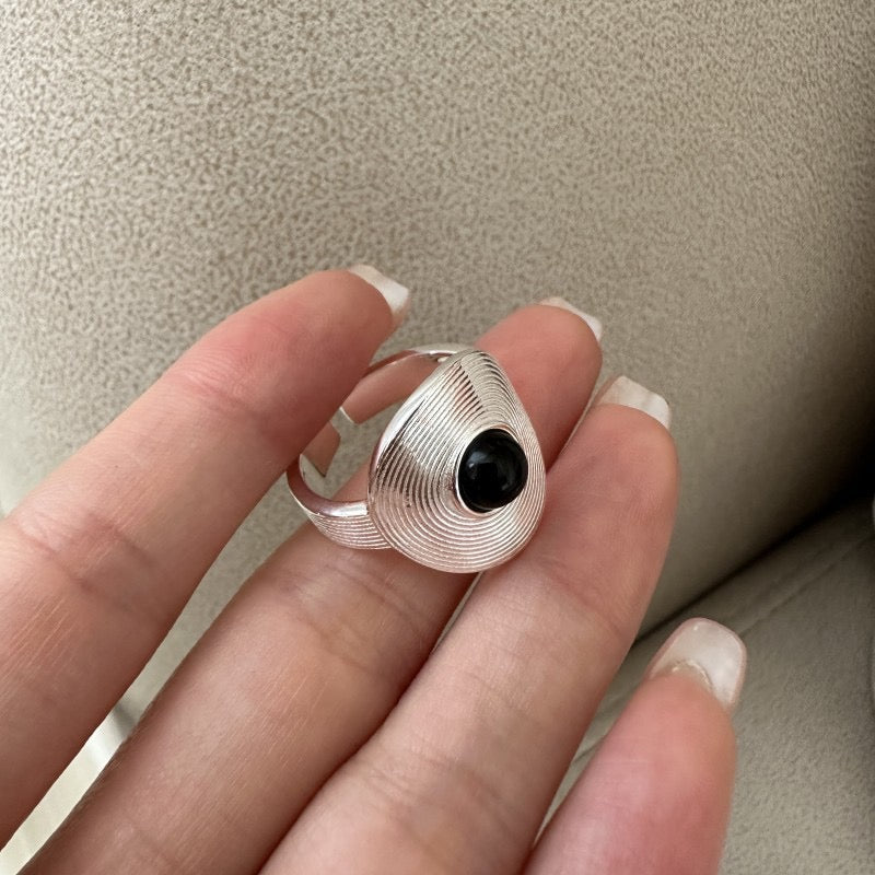 S925 Sterling Silver Black Onyx Threaded Ring