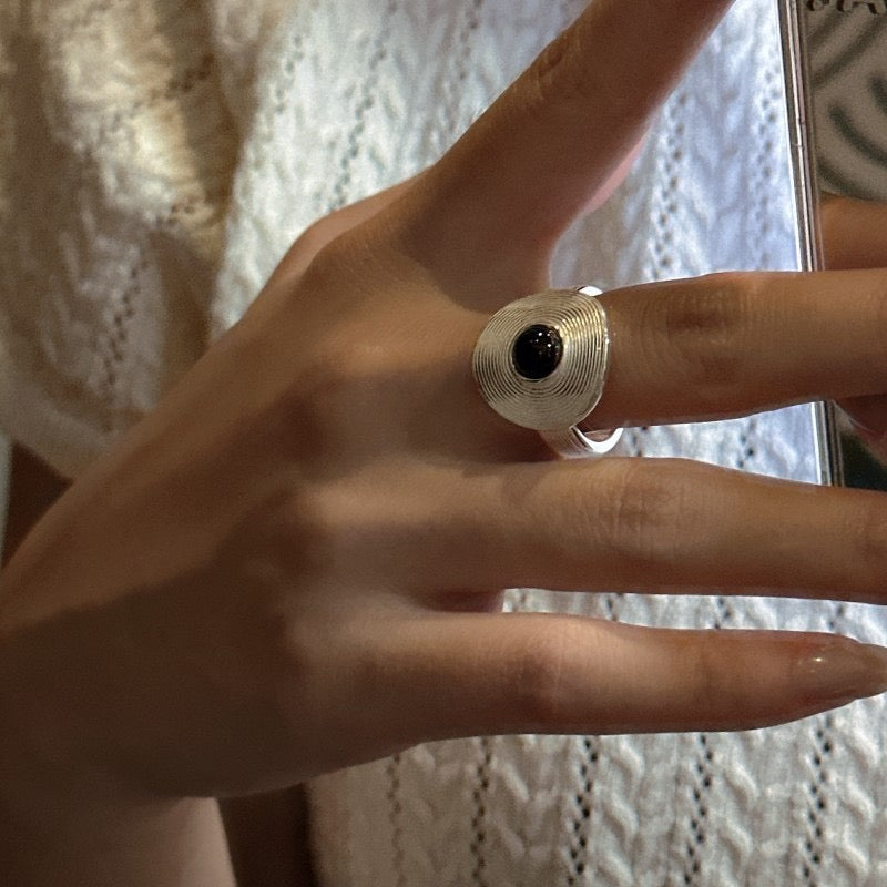 S925 Sterling Silver Black Onyx Threaded Ring
