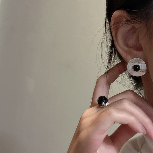 S925 Sterling Silver Black Onyx Earrings with Circular Patterns