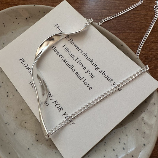 S925 Sterling Silver Large Wave Pendant Necklace