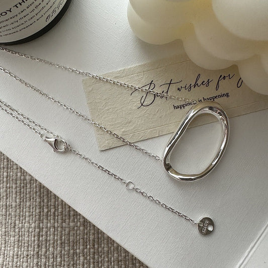 S925 Sterling Silver Irregular Oval Pendant Necklace