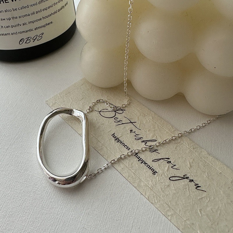 S925 Sterling Silver Irregular Oval Pendant Necklace