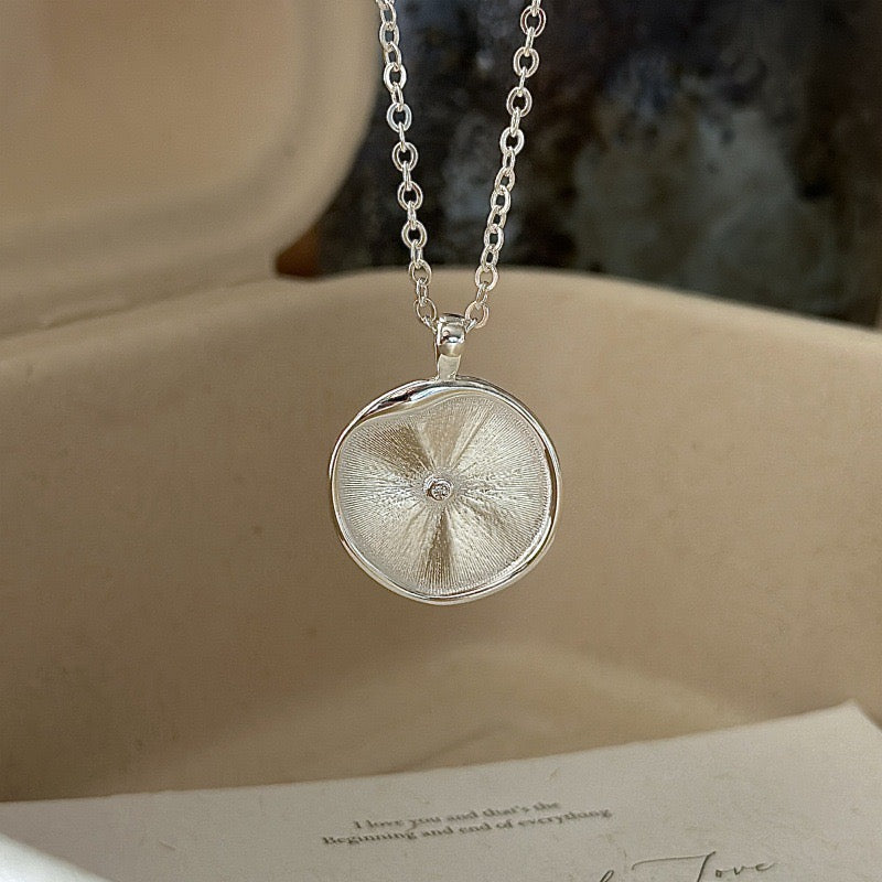 S925 Sterling Silver Round Textured Pendant Necklace