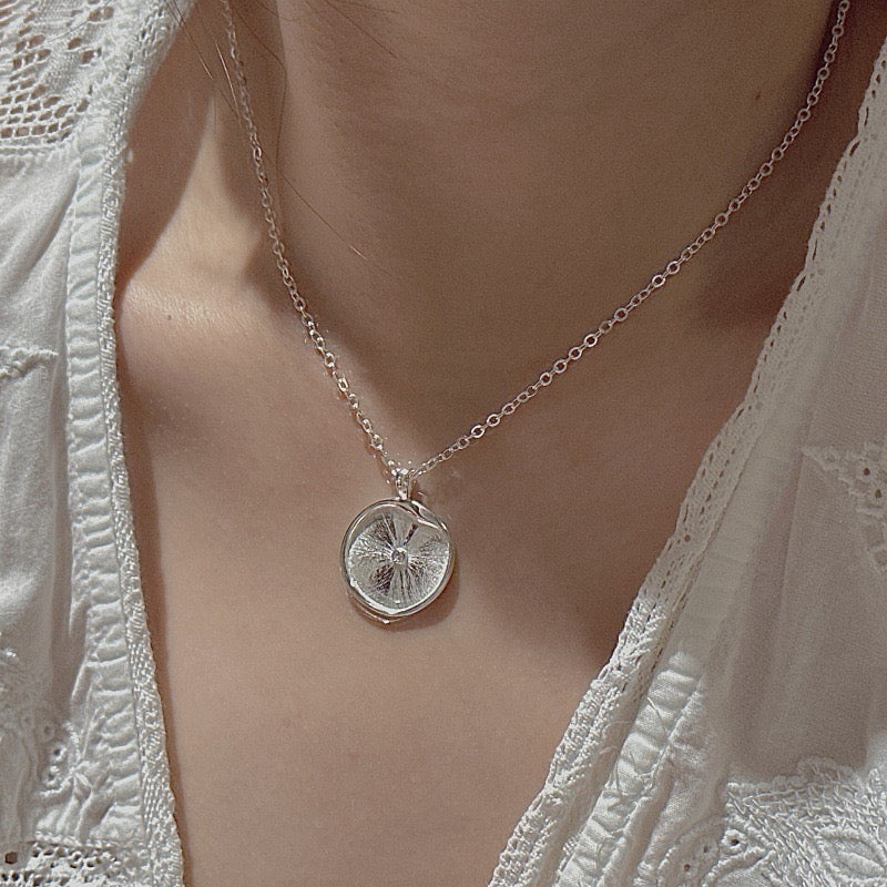 S925 Sterling Silver Round Textured Pendant Necklace