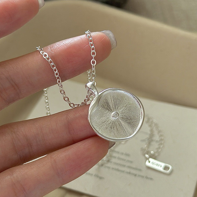 S925 Sterling Silver Round Textured Pendant Necklace