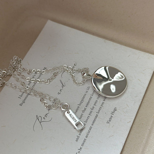 S925 Sterling Silver Round Textured Pendant Necklace