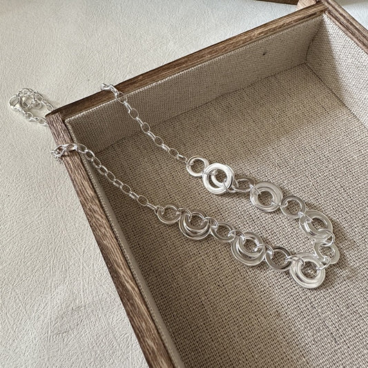 S925 Sterling Silver Vintage-Style Circular Patchwork Pendant Necklace