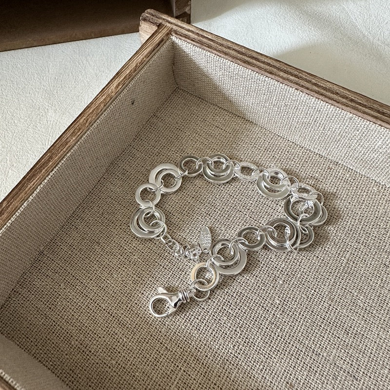 S925 Sterling Silver Vintage Circular Patchwork Bracelet