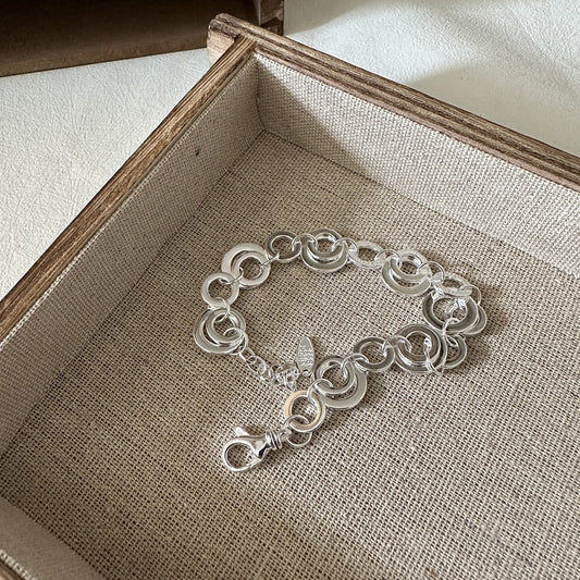 S925 Sterling Silver Vintage Circular Patchwork Bracelet
