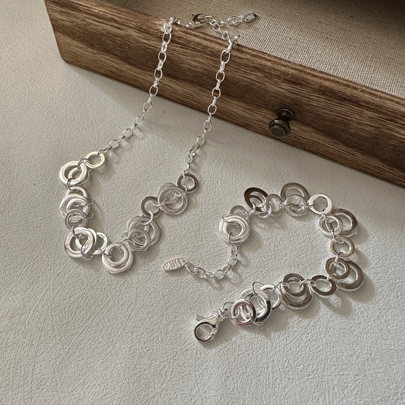 S925 Sterling Silver Vintage-Style Circular Patchwork Pendant Necklace