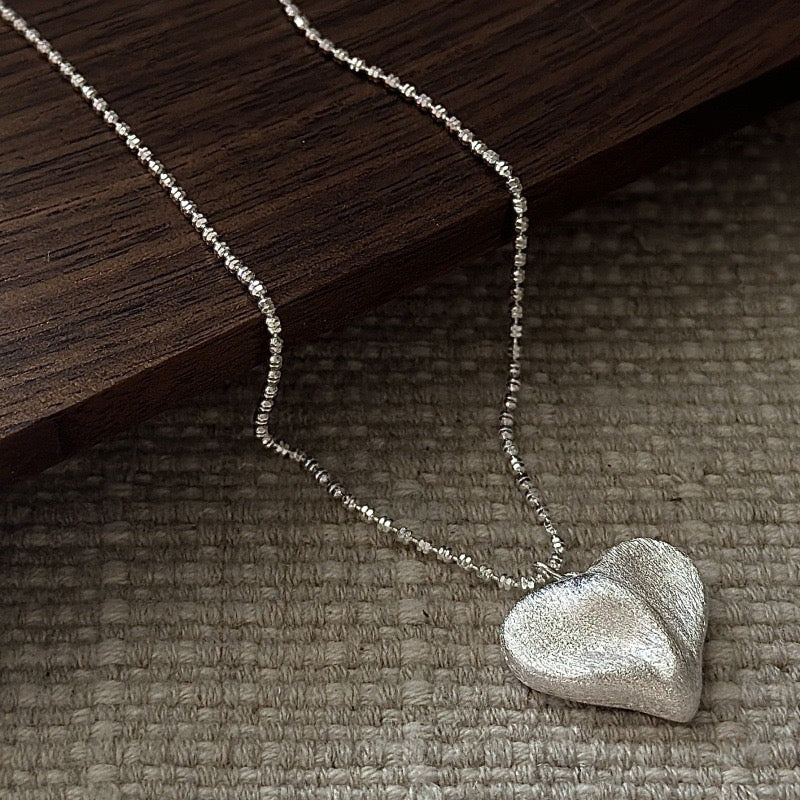 S925 Sterling Silver Vintage Heart-Shaped Pendant Necklace