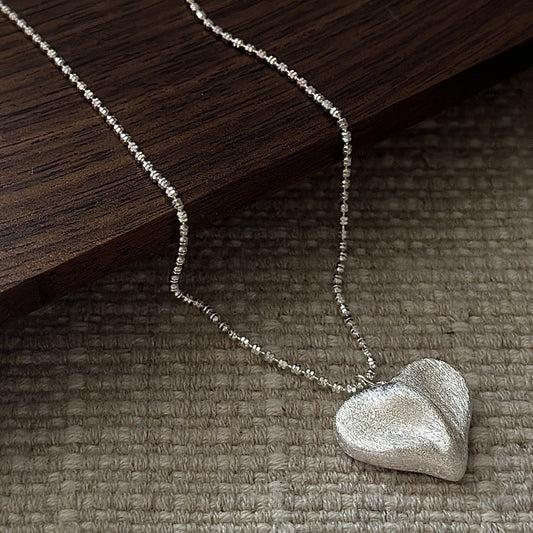 S925 Sterling Silver Vintage Heart-Shaped Pendant Necklace