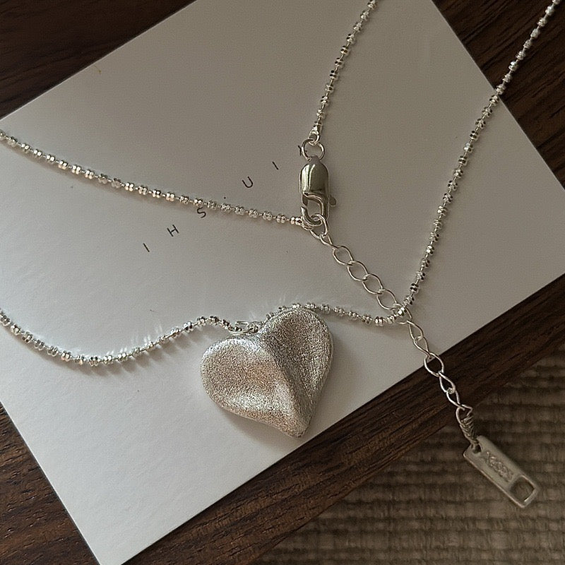 S925 Sterling Silver Vintage Heart-Shaped Pendant Necklace