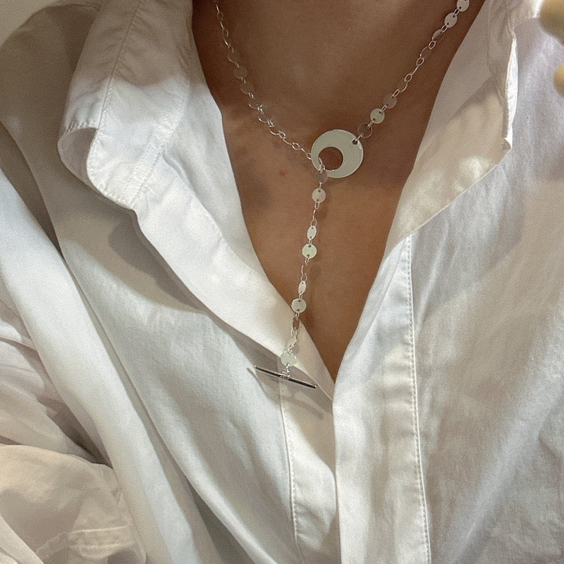 S925 Sterling Silver Round Disc Necklace