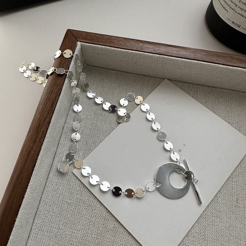S925 Sterling Silver Round Disc Necklace