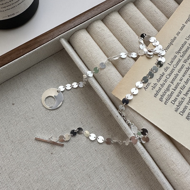 S925 Sterling Silver Round Disc Necklace