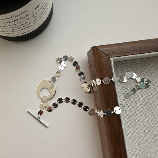 S925 Sterling Silver Round Disc Necklace