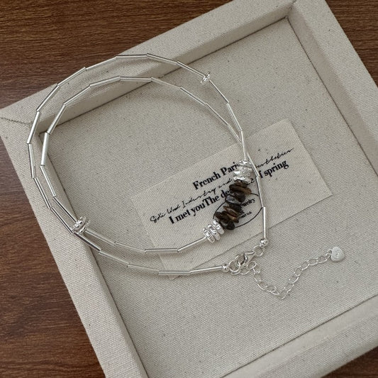 S925 Sterling Silver Crushed Silver Pendant Bamboo-Joint Style Necklace