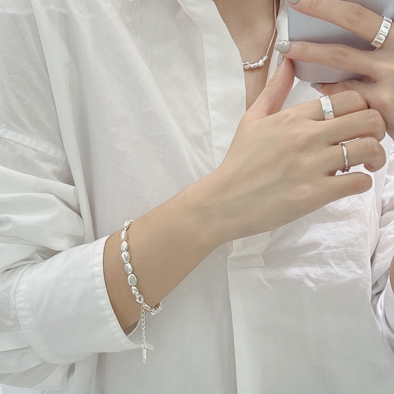 S925 Sterling Silver Beaded Bead Chain Bracelet