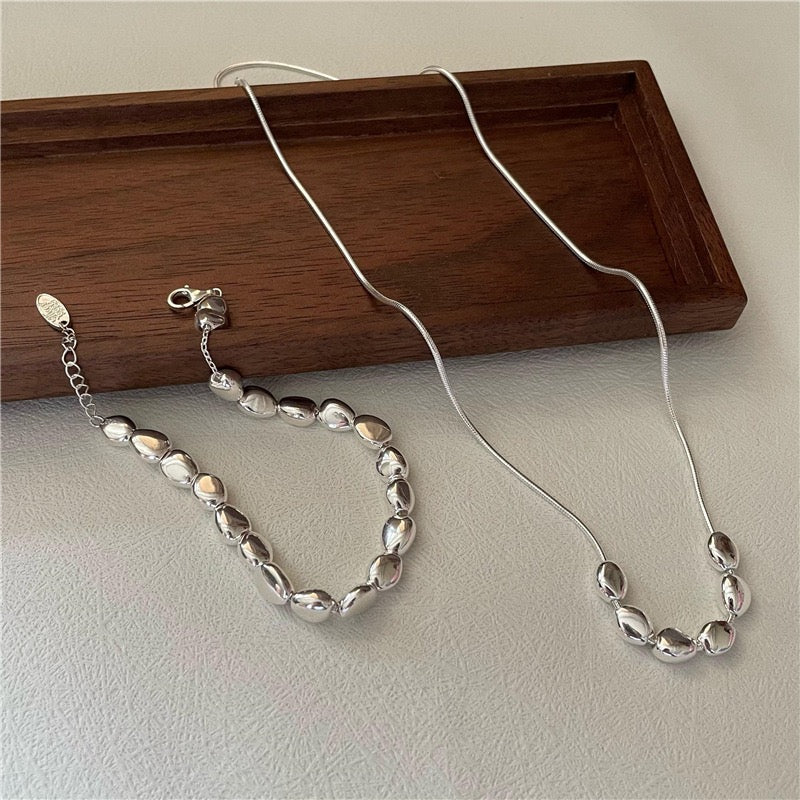 S925 Sterling Silver Bead-Shaped Pendant Necklace