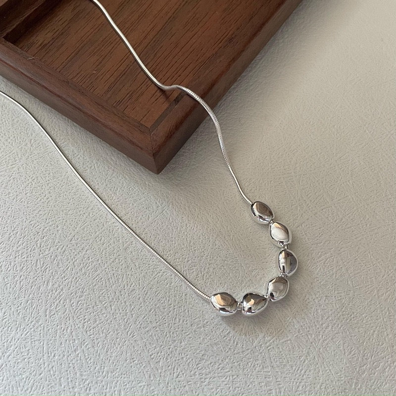 S925 Sterling Silver Bead-Shaped Pendant Necklace