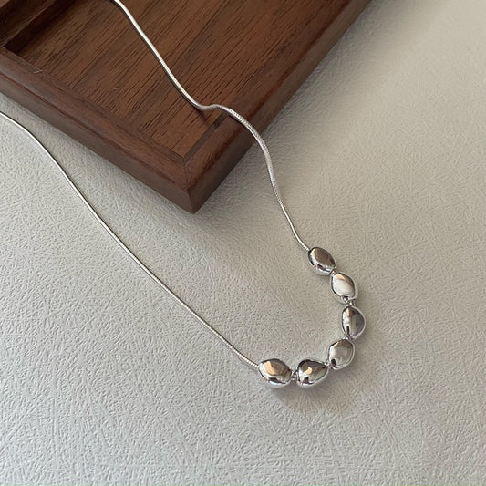 S925 Sterling Silver Bead-Shaped Pendant Necklace
