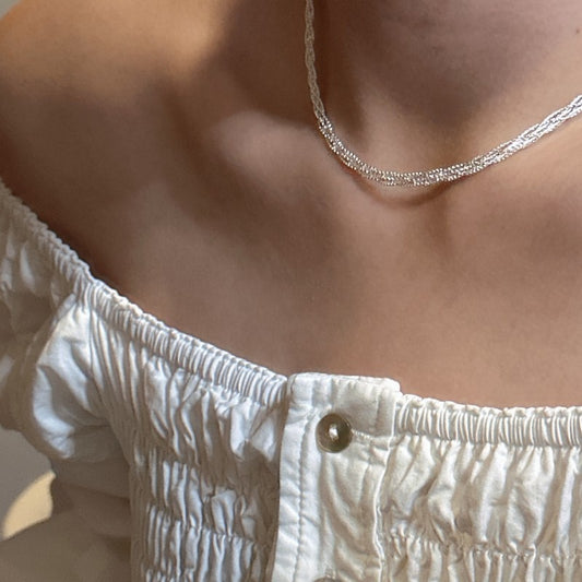 S925 Sterling Silver Necklace with a Braided Rope Texture