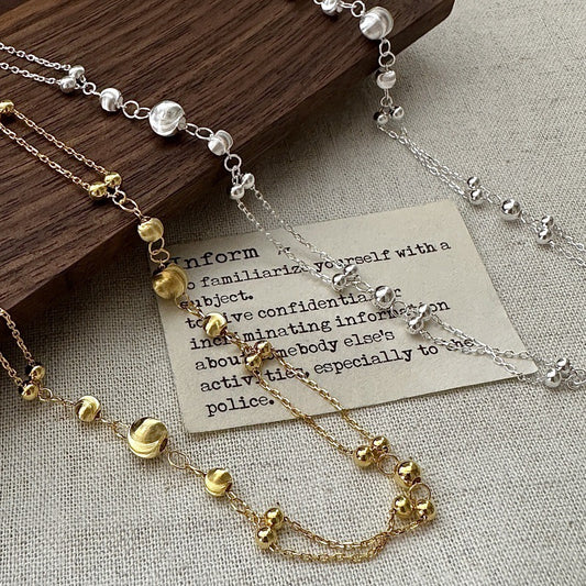 S925 Sterling Silver Double-Layer Beaded Necklace