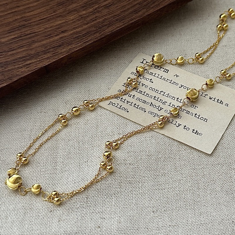 S925 Sterling Silver Double-Layer Beaded Necklace