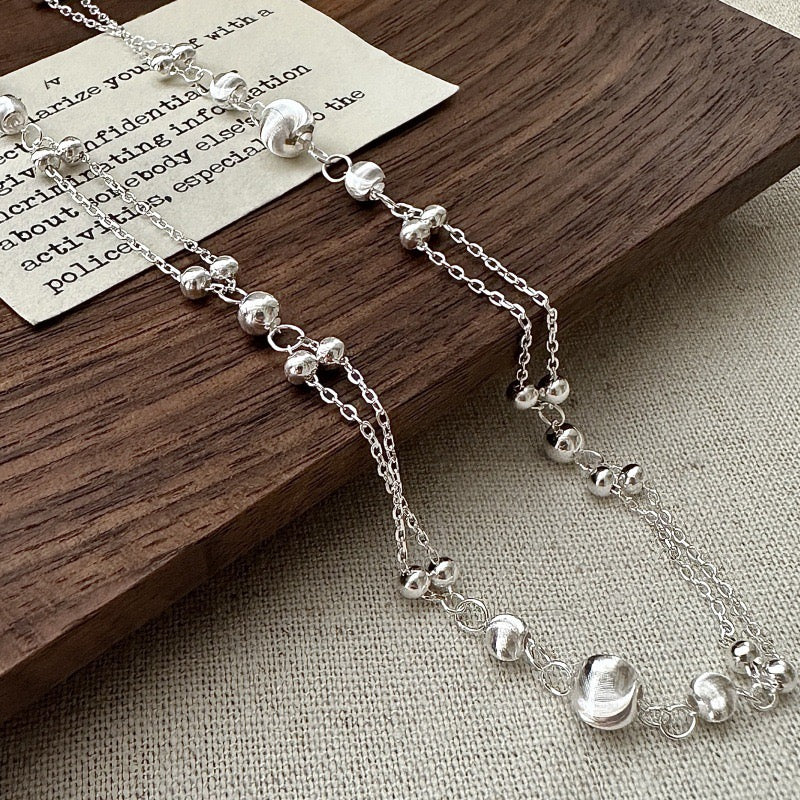 S925 Sterling Silver Double-Layer Beaded Necklace