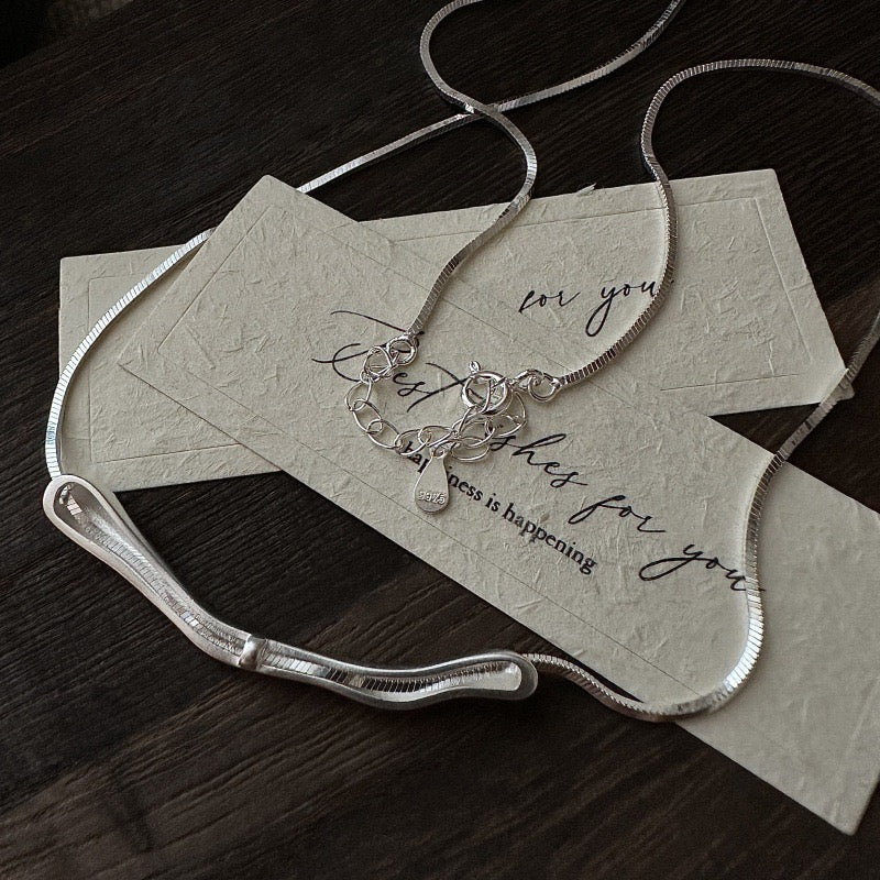 S925 Sterling Silver Irregular Curved Pendant Necklace