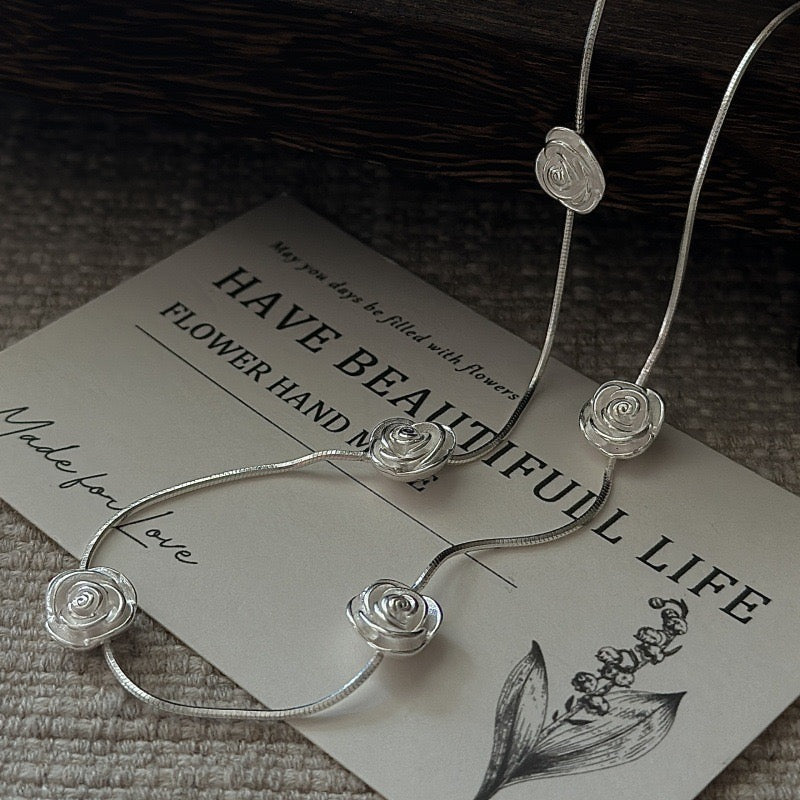 S925 Sterling Silver Rose Pendant Necklace