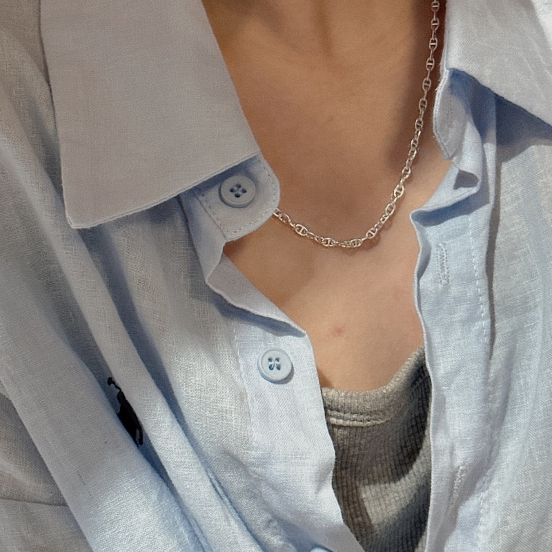 S925 Sterling Silver Pig-Nose Shaped Hollow-Out Necklace