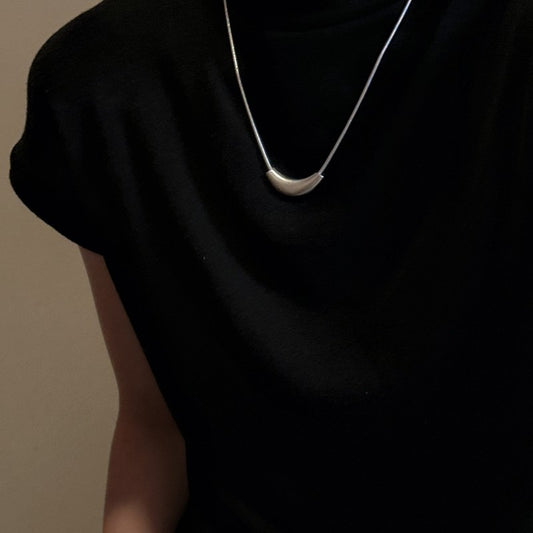 S925 Sterling Silver Arc-Shaped Smile Pendant Necklace