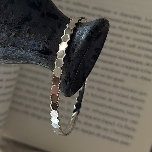 S925 Sterling Silver Hexagonal Patchwork Shimmering Bangle