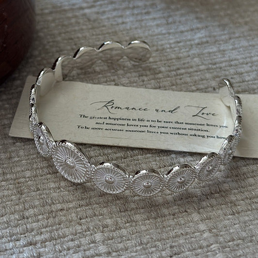 S925 Sterling Silver Vintage Circular Floral Patchwork Bangle