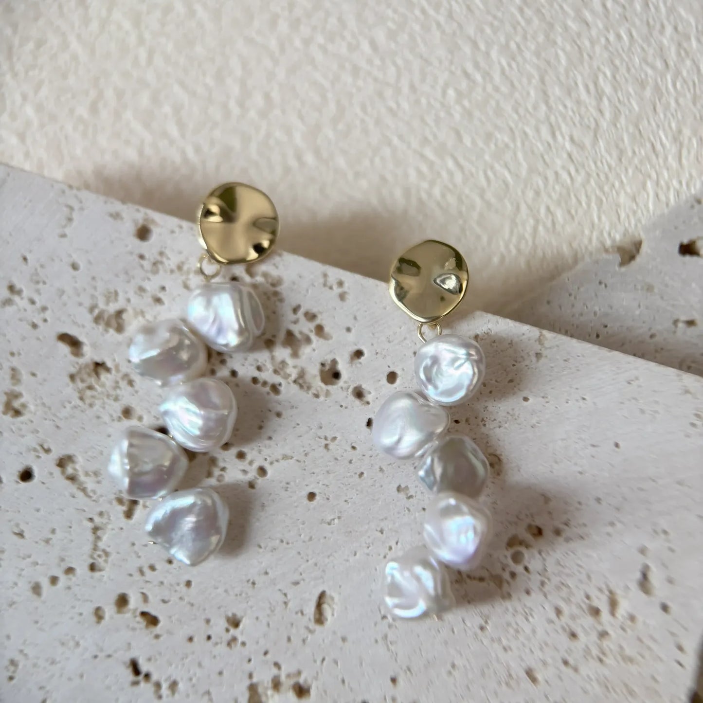 Falling Flower-Shaped Natural Freshwater Irregular Baroque Pearl Earrings