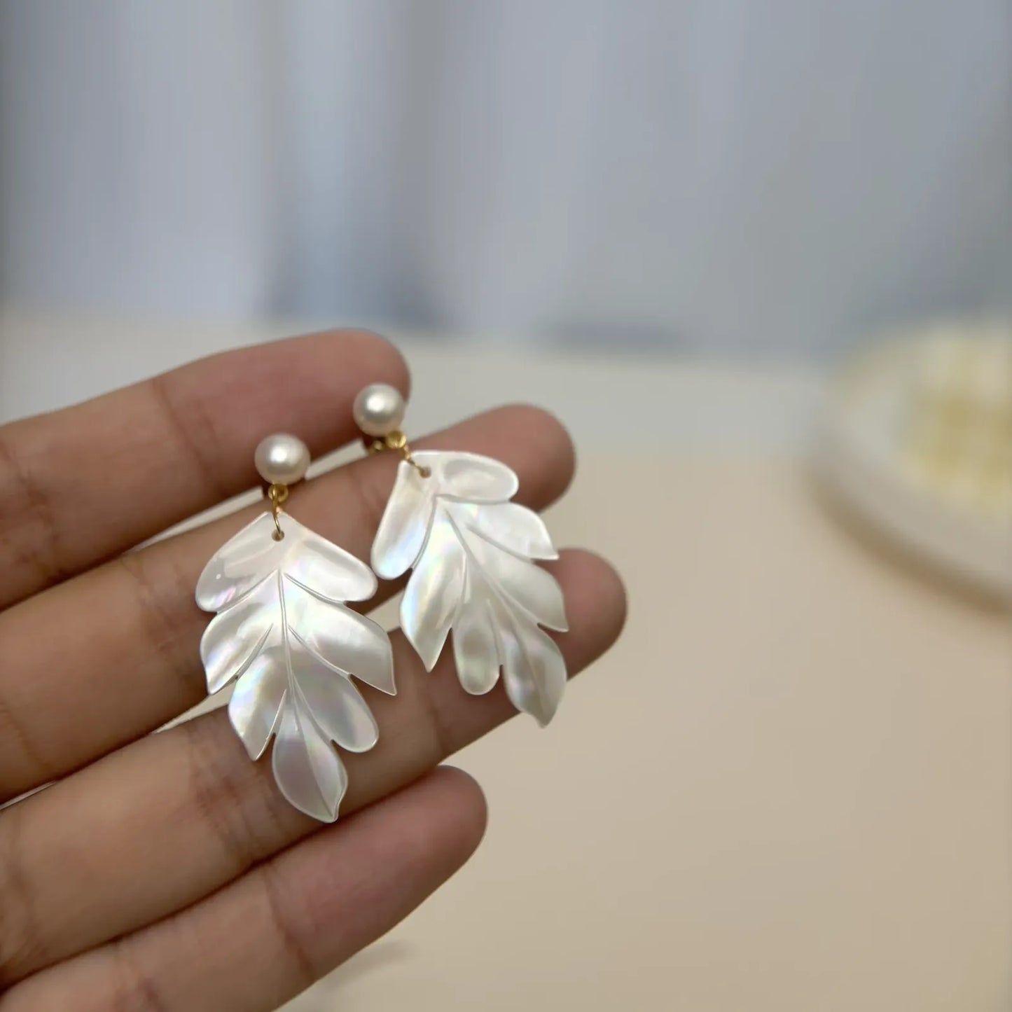 Leaf-Shaped Natural Shell Earrings