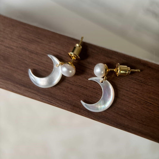 Star and Moon Freshwater Pearl Earrings