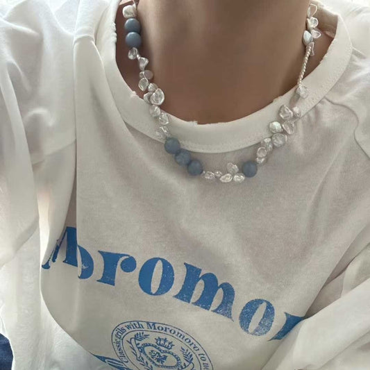 PETAL BAROQUE PEARL NECKLACE WITH PERUVIAN BLUE STONE