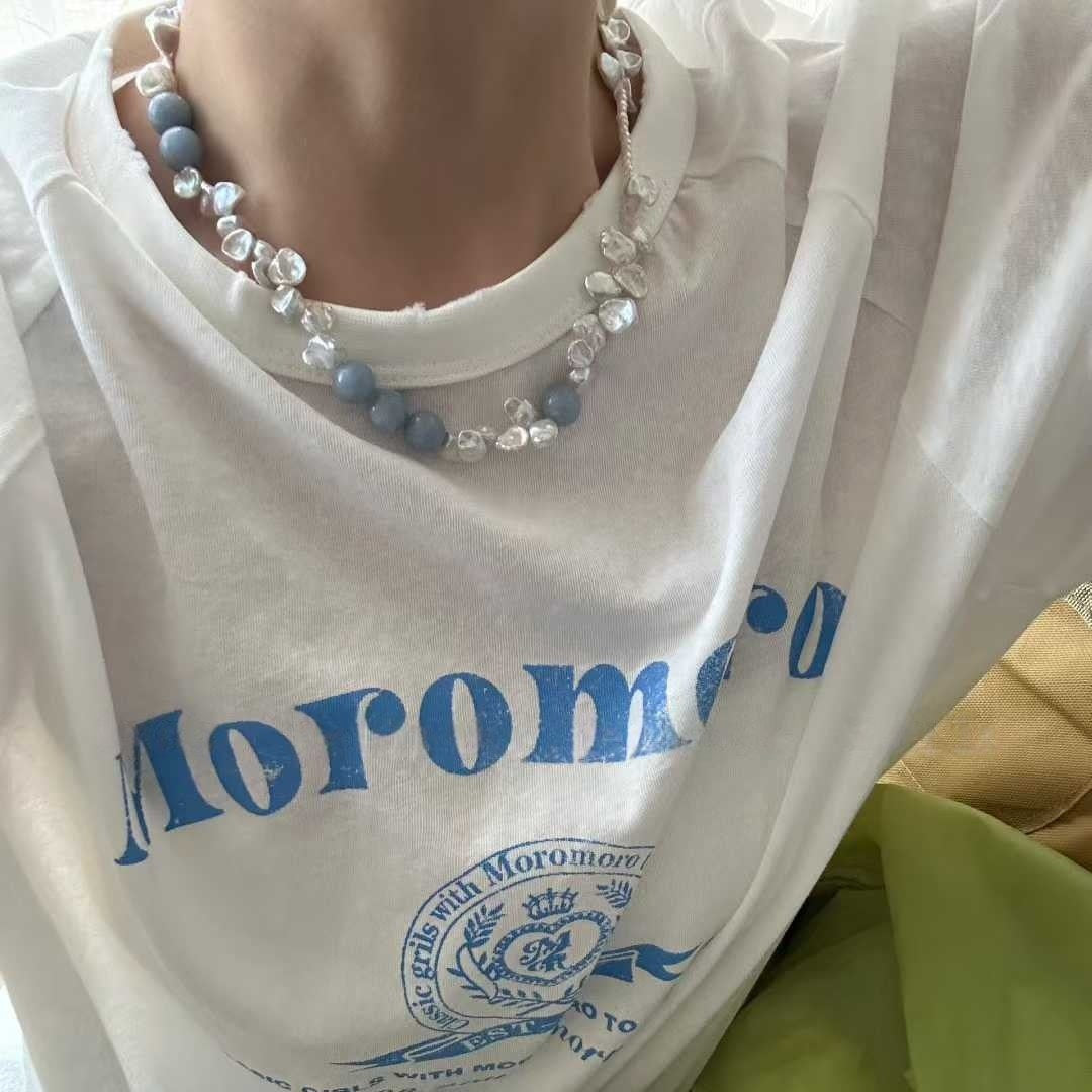 PETAL BAROQUE PEARL NECKLACE WITH PERUVIAN BLUE STONE