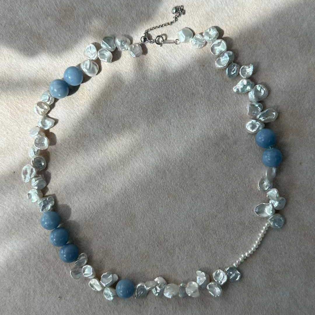 PETAL BAROQUE PEARL NECKLACE WITH PERUVIAN BLUE STONE