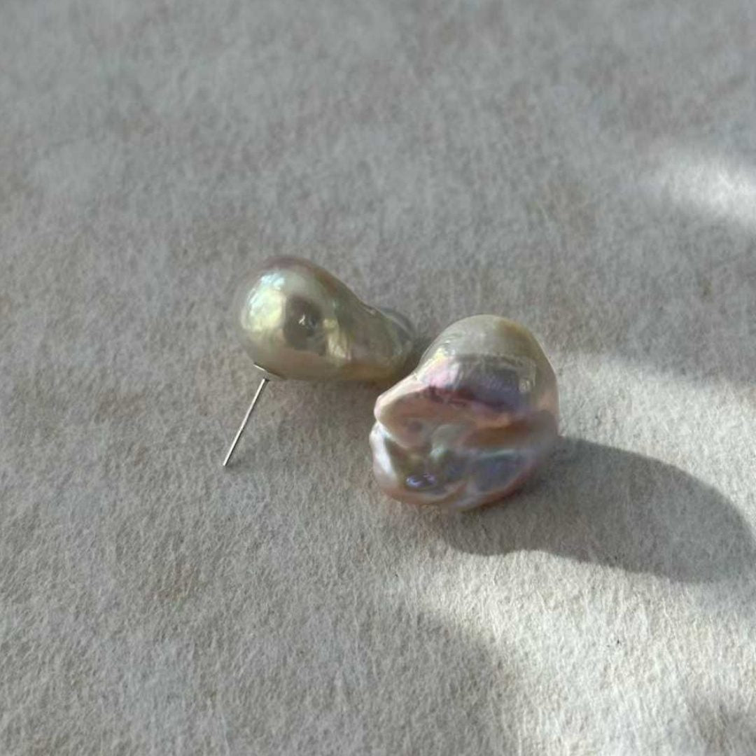 PINK BAROQUE PEARL STUD EARRINGS