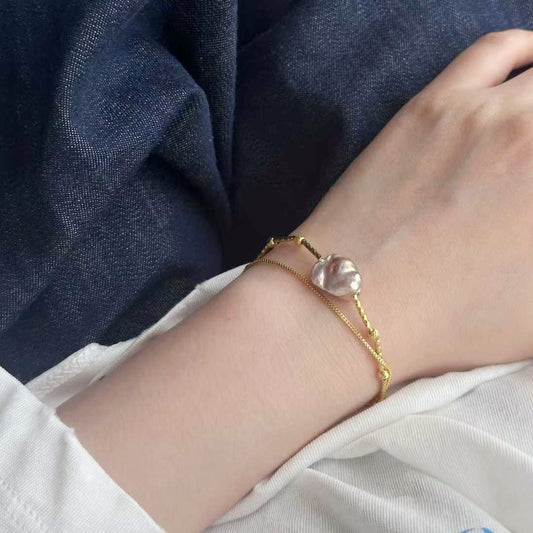 DOUBLE-LAYER WILD KESHI PEARL BRACELET